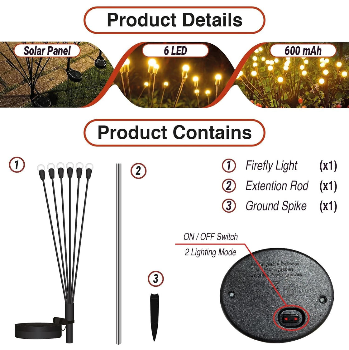 Outdoor Solar Lights | 8 LED |Starburst Swaying Solar Garden Light, Warm Garden Light Pack of 2, 16 Bulbs in 1 Box