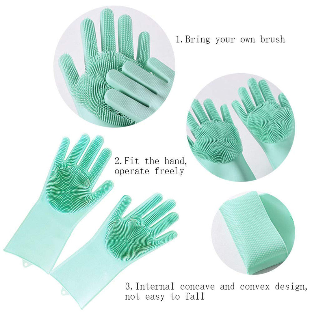 Dish clening gloves for kitchen cleaning With Scrubber Reusable Heat &amp; Water Resistant Wet and Dry Glove