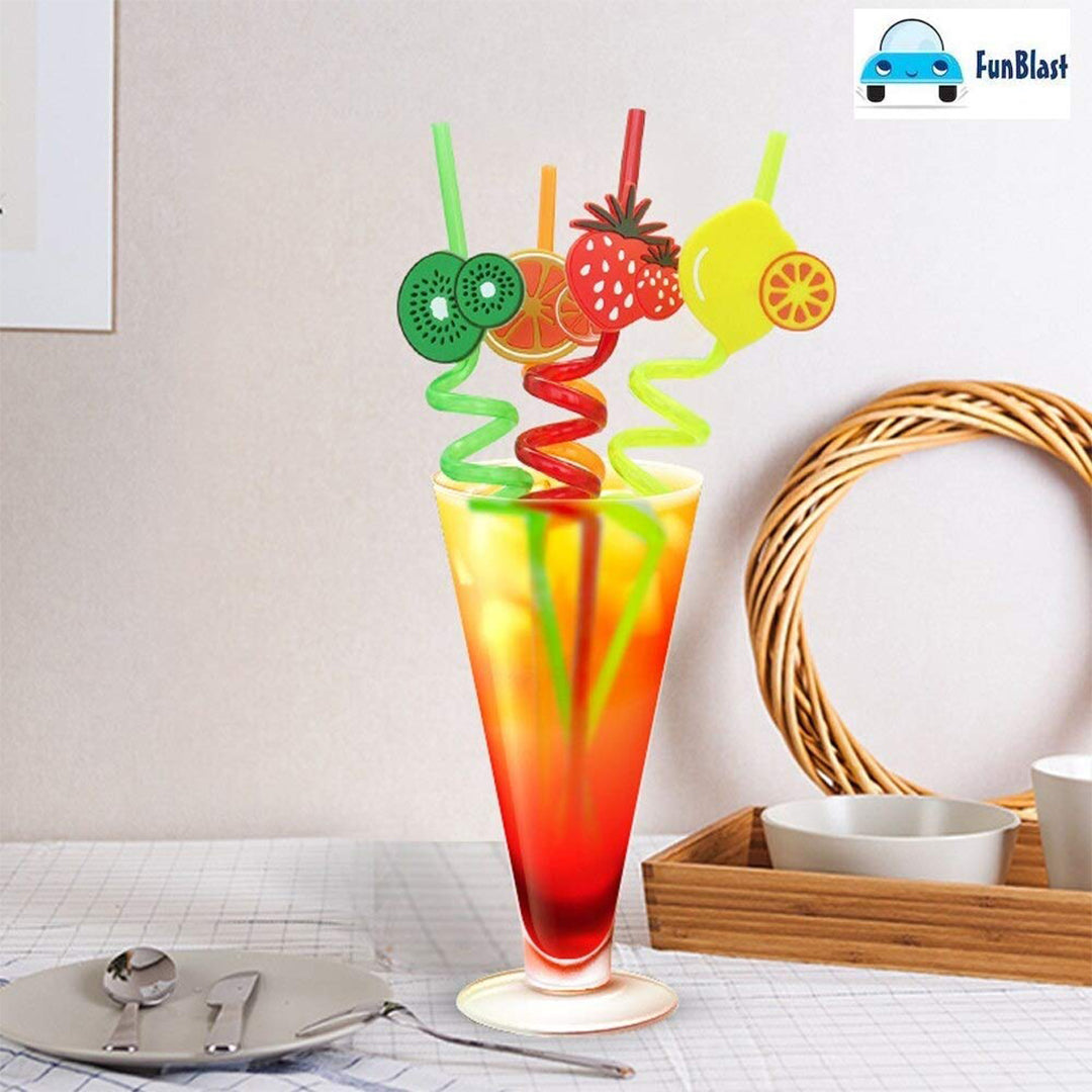 6pcs Christmas Straws Reusable Plastic Spiral Drinking Straws with